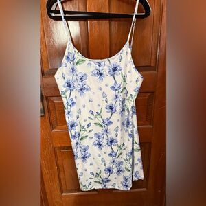 White Blue Slip Dress Nightgown 3X Plus Size Sheer Lined Sleeveless Maxi EUC